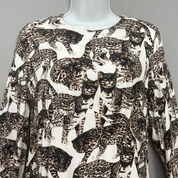 H&M Bengal Cat Dress Women Size 6 Animal Pattern A-Line Long Sleeves Viscose - Picture 6 of 16